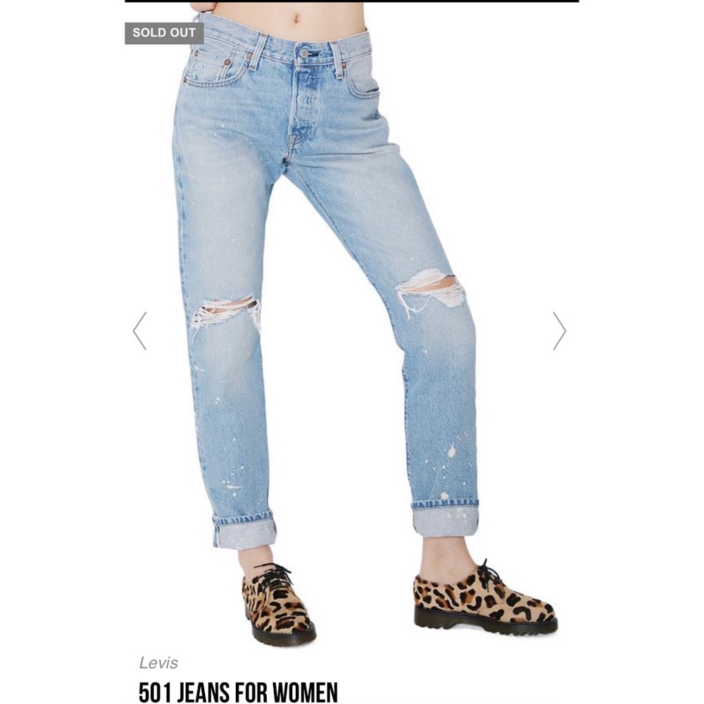 Dolls Kill and Levi’s limited edition paint splatter 501’s.